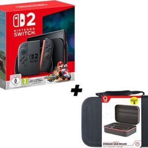 NINTENDO Switch 2 - Spelconsole + Mario Kart World + QWARE Beschermhoes Zwart Bundel 256 GB